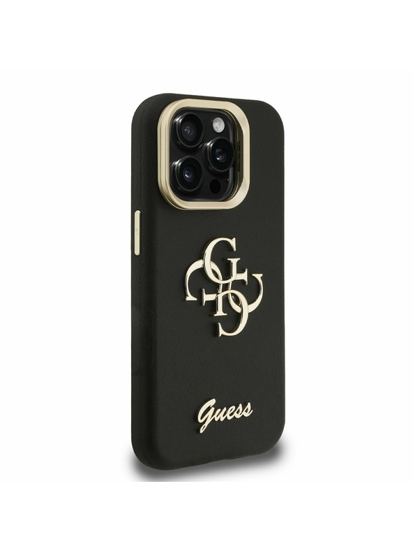 Guess Guess PU Grained 4G Logo Stand Camera Frame Stražnji poklopac za iPhone 15 Pro Max Crna