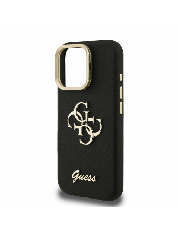 Guess Guess PU Grained 4G Logo Stand Camera Frame Stražnji poklopac za iPhone 15 Pro Max Crna