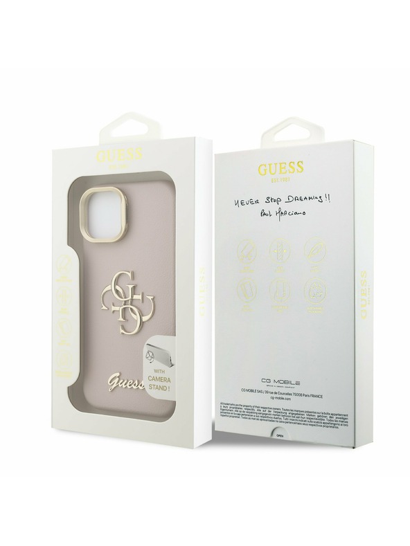 Guess Guess PU Grained 4G Logo Stand Camera Frame Stražnji poklopac za iPhone 13 Roza