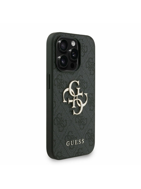 Guess Guess PU 4G Metal Logo Remen Stražnji poklopac za iPhone 15 Pro Max Crna