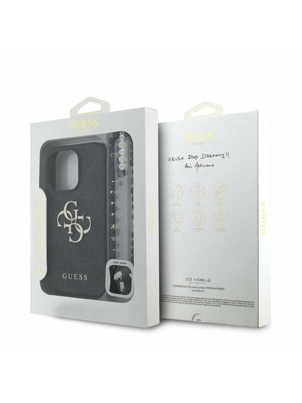 Guess Guess PU 4G Metal Logo Remen Stražnji poklopac za iPhone 15 Pro Max Crna