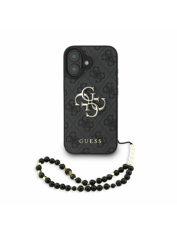 Guess Guess PU 4G Metal Logo Remen Stražnji poklopac za iPhone 16 Crna