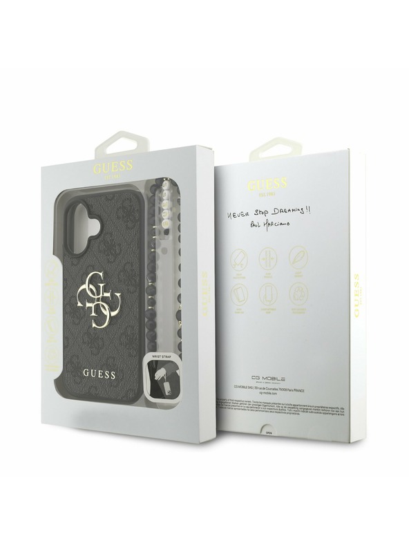 Guess Guess PU 4G Metal Logo Remen Stražnji poklopac za iPhone 16 Crna