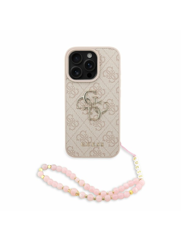 Guess Guess PU 4G Metal Logo Remen Stražnji poklopac za iPhone 16 Pro Roza
