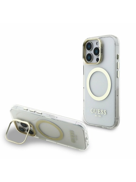 Guess Guess IML Gold Outline Stand Camera Frame MagSafe Stražnji poklopac za iPhone 16 Pro Max Proziran