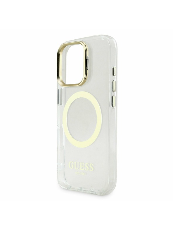 Guess Guess IML Gold Outline Stand Camera Frame MagSafe Stražnji poklopac za iPhone 16 Pro Max Proziran