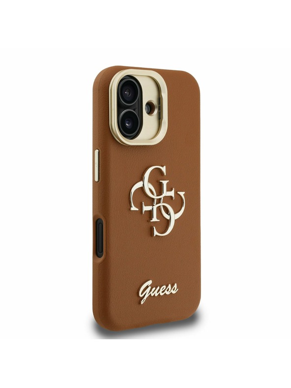 Guess Guess PU Grained 4G Logo Stand Camera Frame Stražnji Poklopac za iPhone 16 Brown
