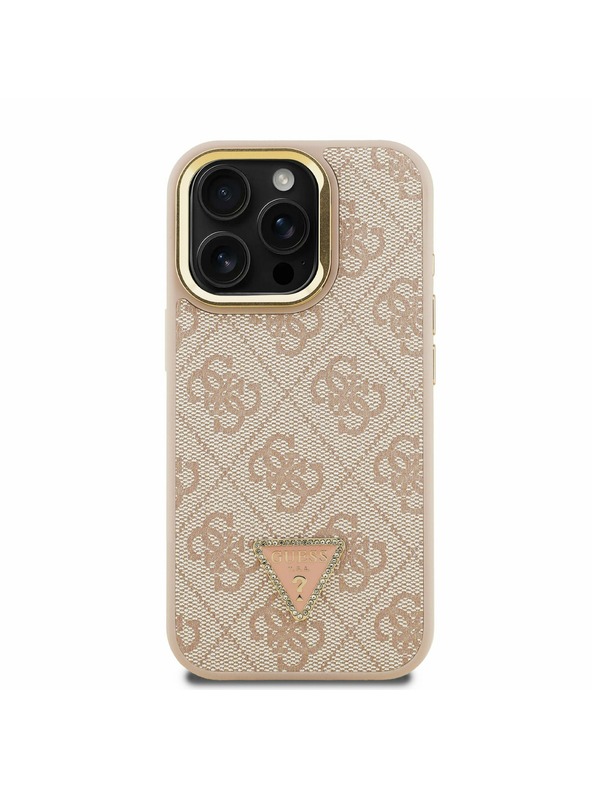 Guess Guess PU 4G Strass Triangle Logo Stand Camera Frame MagSafe Stražnji Poklopac za iPhone 15 Pro Pink
