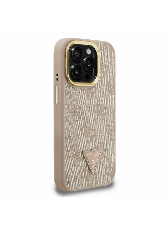 Guess Guess PU 4G Strass Triangle Logo Stand Camera Frame MagSafe Stražnji Poklopac za iPhone 15 Pro Pink