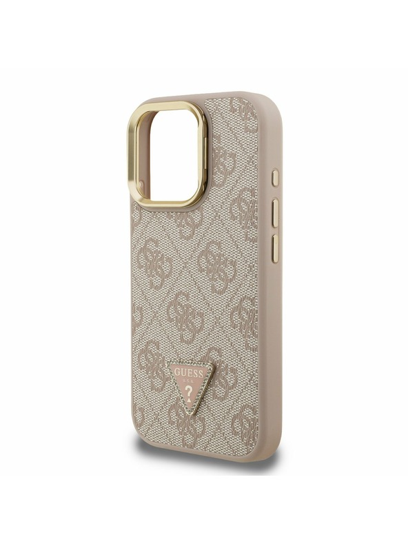 Guess Guess PU 4G Strass Triangle Logo Stand Camera Frame MagSafe Stražnji Poklopac za iPhone 15 Pro Pink