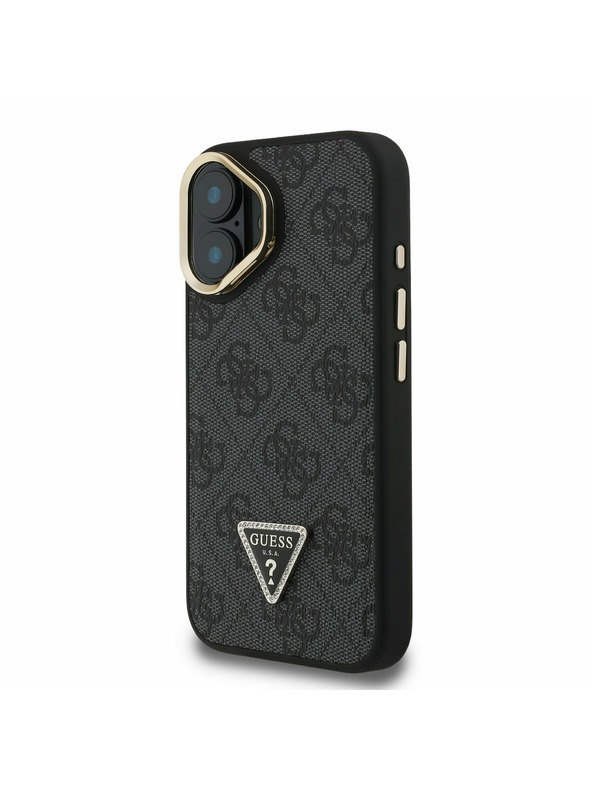 Guess Guess PU 4G Strass Triangle Logo Stand Camera Frame MagSafe Stražnji Poklopac za iPhone 16 Black