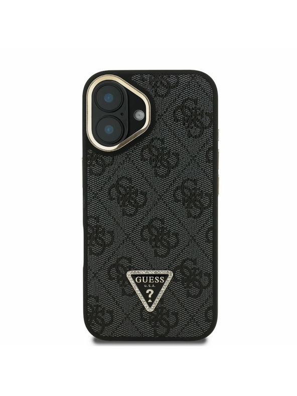 Guess Guess PU 4G Strass Triangle Logo Stand Camera Frame MagSafe Stražnji Poklopac za iPhone 16 Black