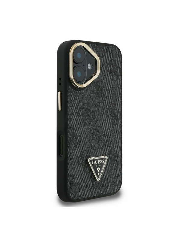 Guess Guess PU 4G Strass Triangle Logo Stand Camera Frame MagSafe Stražnji Poklopac za iPhone 16 Black