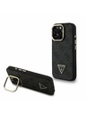 Guess Guess PU 4G Strass Triangle Logo Stand Ovitak za kameru s magnetskim poklopcem za iPhone 16 Pro Max Crni