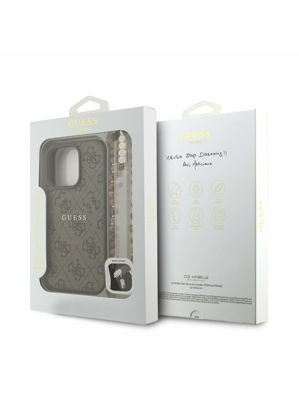 Guess Guess PU Kožni 4G Šareni prsten Remen MagSafe Stražnji poklopac za iPhone 16 Pro Max Smeđi