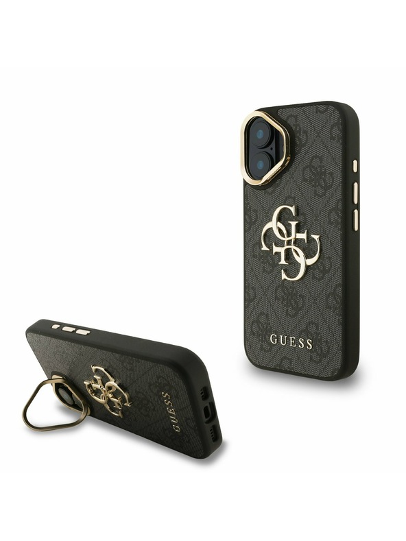 Guess Guess PU 4G Metalni Logo Stand Ovitak za kameru Stražnji poklopac za iPhone 16 Crni