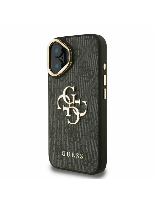 Guess Guess PU 4G Metalni Logo Stand Ovitak za kameru Stražnji poklopac za iPhone 16 Crni