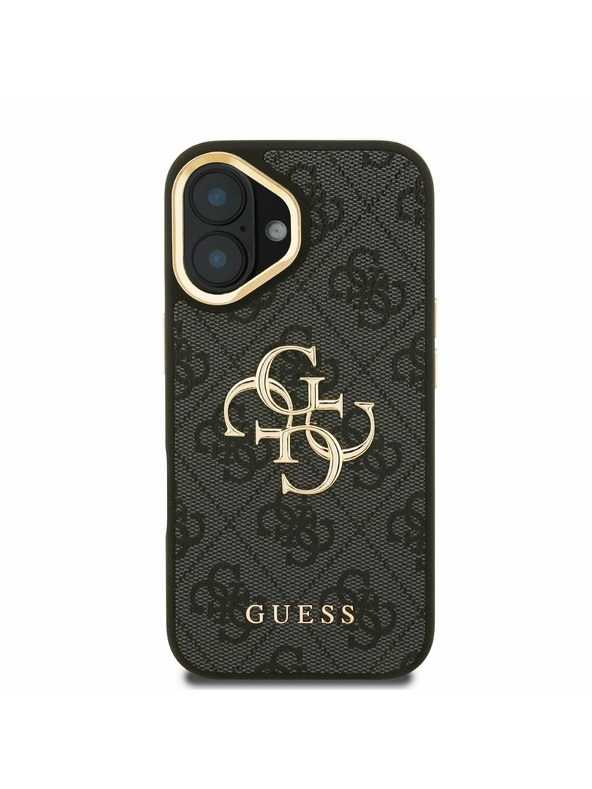 Guess Guess PU 4G Metalni Logo Stand Ovitak za kameru Stražnji poklopac za iPhone 16 Crni