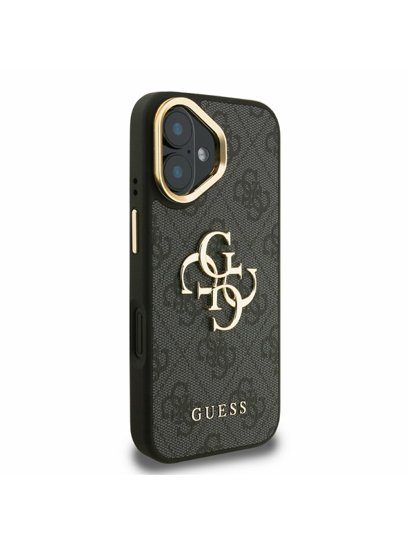 Guess Guess PU 4G Metalni Logo Stand Ovitak za kameru Stražnji poklopac za iPhone 16 Crni