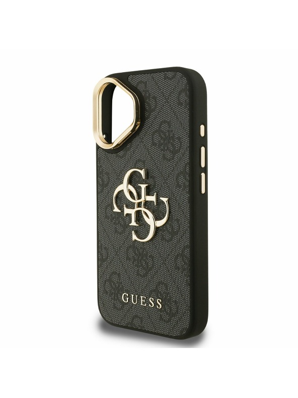 Guess Guess PU 4G Metalni Logo Stand Ovitak za kameru Stražnji poklopac za iPhone 16 Crni