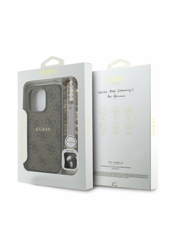 Guess Guess PU Kožni 4G Šareni prsten Remen MagSafe Stražnji poklopac za iPhone 15 Pro Smeđi