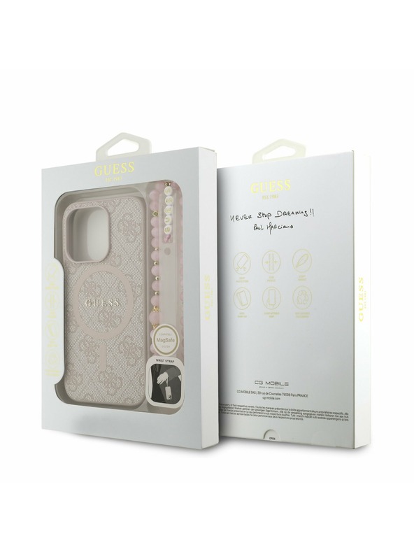 Guess Guess PU Kožni 4G Šareni prsten Remen MagSafe Stražnji poklopac za iPhone 15 Pro Max Rozi