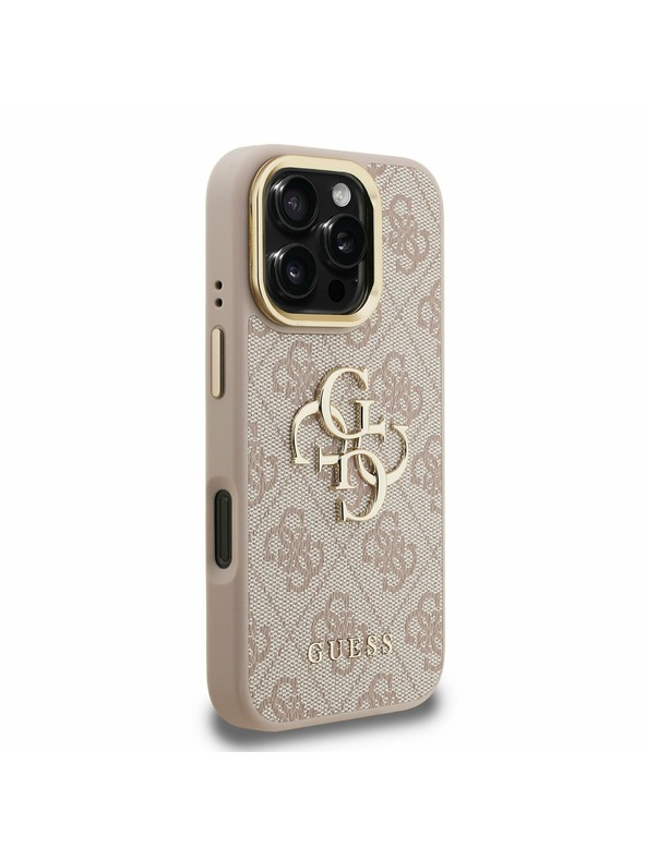 Guess Guess PU 4G Metalni Logo Stand Ovitak za kameru Stražnji poklopac za iPhone 16 Pro Max Rozi