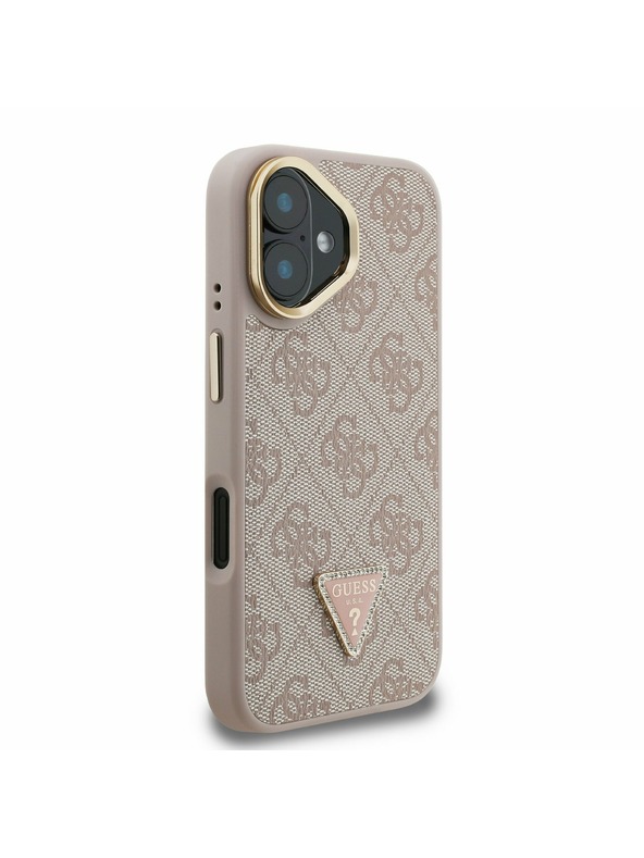 Guess Guess PU 4G Strass Triangle Logo Stand Ovitak za kameru s magnetskim poklopcem za iPhone 16 Rozi