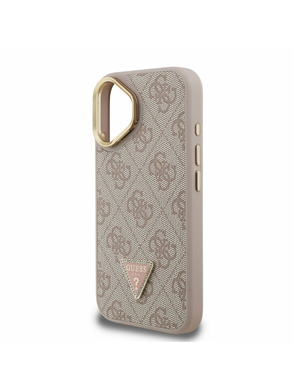 Guess Guess PU 4G Strass Triangle Logo Stand Ovitak za kameru s magnetskim poklopcem za iPhone 16 Rozi