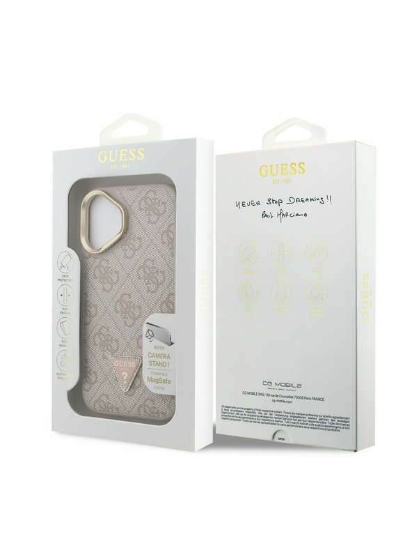 Guess Guess PU 4G Strass Triangle Logo Stand Ovitak za kameru s magnetskim poklopcem za iPhone 16 Rozi