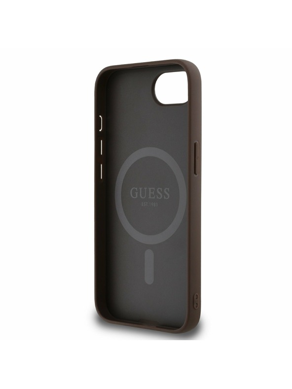 Guess Guess PU 4G Peony MagSafe Stražnji poklopac za iPhone 16e Smeđi