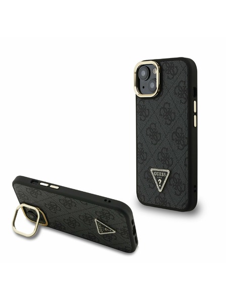 Guess Guess PU 4G Strass Triangle Logo Stand Ovitak za kameru s magnetskim poklopcem za iPhone 13 Crni