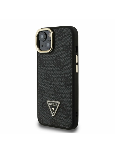 Guess Guess PU 4G Strass Triangle Logo Stand Ovitak za kameru s magnetskim poklopcem za iPhone 13 Crni