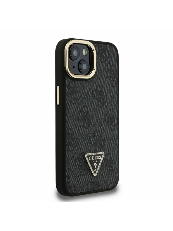 Guess Guess PU 4G Strass Triangle Logo Stand Ovitak za kameru s magnetskim poklopcem za iPhone 13 Crni
