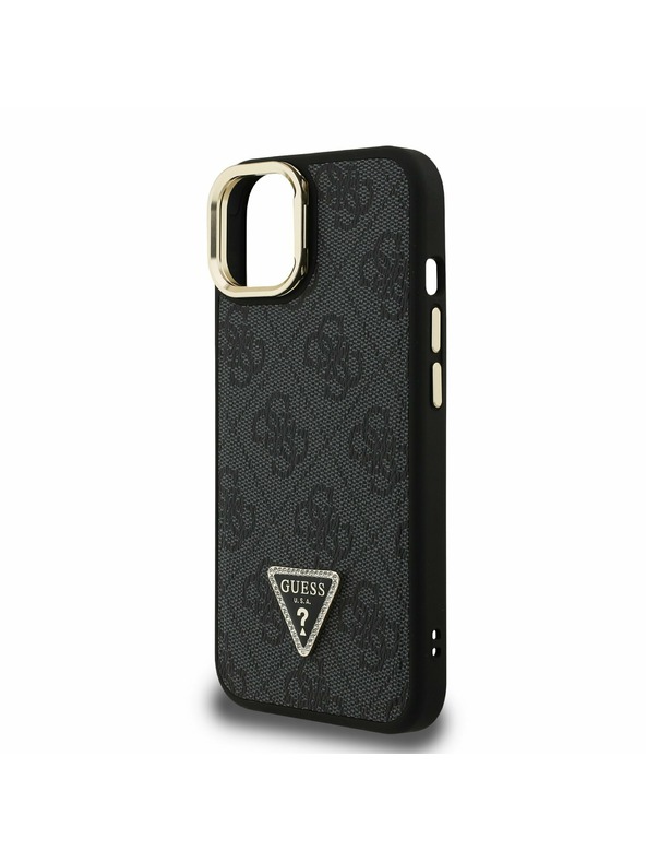 Guess Guess PU 4G Strass Triangle Logo Stand Ovitak za kameru s magnetskim poklopcem za iPhone 13 Crni