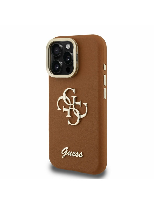 Guess Guess PU grani 4G Logo stajativ za kameru stražnji poklopac za iPhone 16 Pro Max Brown