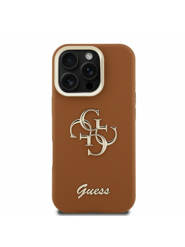 Guess Guess PU grani 4G Logo stajativ za kameru stražnji poklopac za iPhone 16 Pro Max Brown