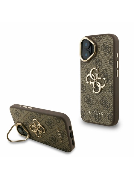 Guess Guess PU 4G metalni Logo stajativ za kameru stražnji poklopac za iPhone 16 Brown