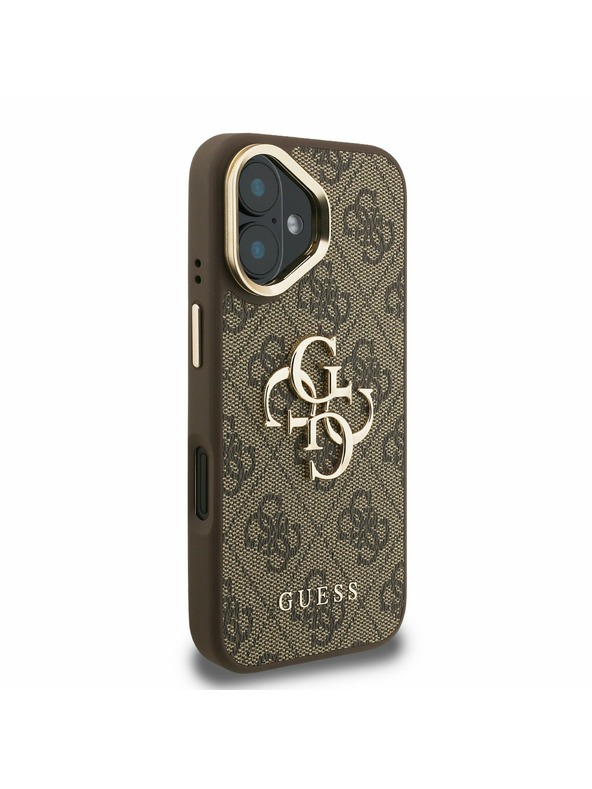 Guess Guess PU 4G metalni Logo stajativ za kameru stražnji poklopac za iPhone 16 Brown