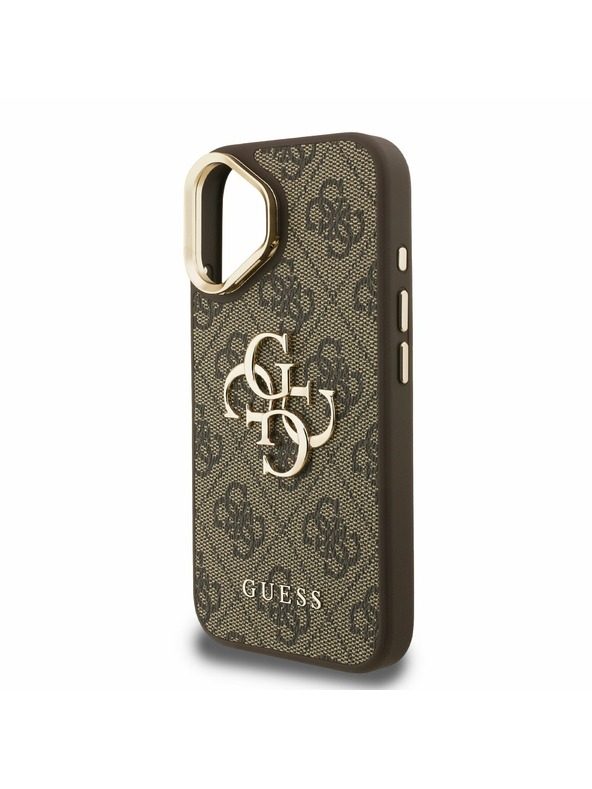 Guess Guess PU 4G metalni Logo stajativ za kameru stražnji poklopac za iPhone 16 Brown