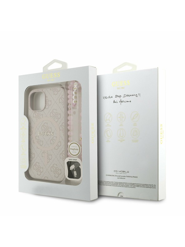 Guess Guess PU kožni 4G šareni prsten remen MagSafe stražnji poklopac za iPhone 15 Pink