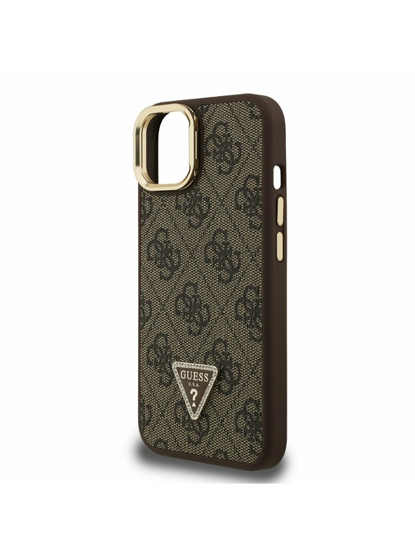 Guess Guess PU 4G Strass trokutasti Logo stajativ za kameru MagSafe stražnji poklopac za iPhone 15 Brown