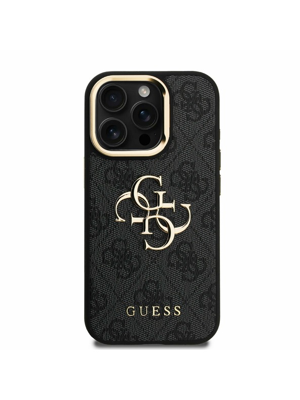 Guess Guess PU 4G metalni Logo stajativ za kameru stražnji poklopac za iPhone 15 Pro Max Black