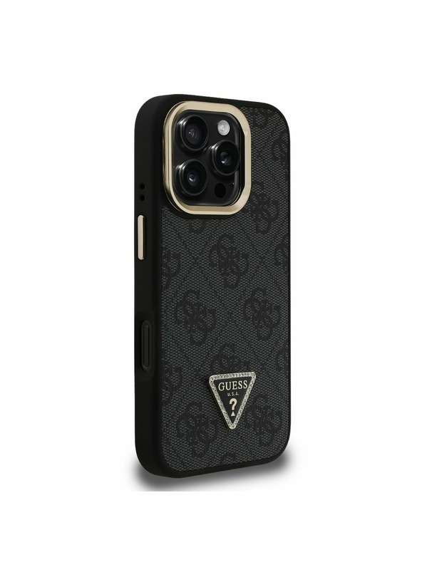 Guess Guess PU 4G Strass trokutasti Logo stajativ za kameru MagSafe stražnji poklopac za iPhone 16 Pro Black