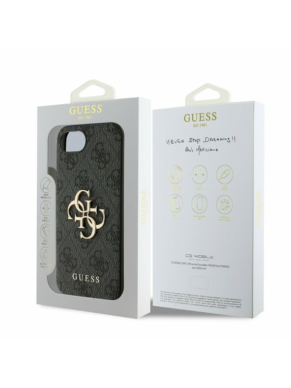 Guess Guess PU 4G metalni Logo stražnji poklopac za iPhone 16e Grey