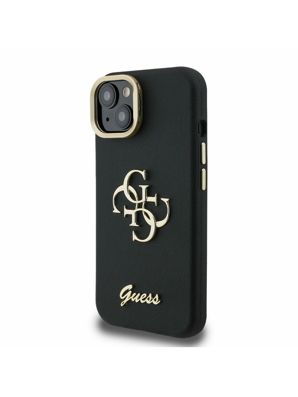 Guess Guess PU Zrnasti 4G Logo Stalak Okvir Kamere Stražnji Poklopac za iPhone 15 Black