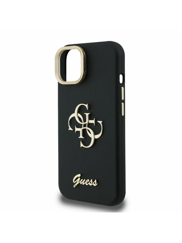 Guess Guess PU Zrnasti 4G Logo Stalak Okvir Kamere Stražnji Poklopac za iPhone 15 Black