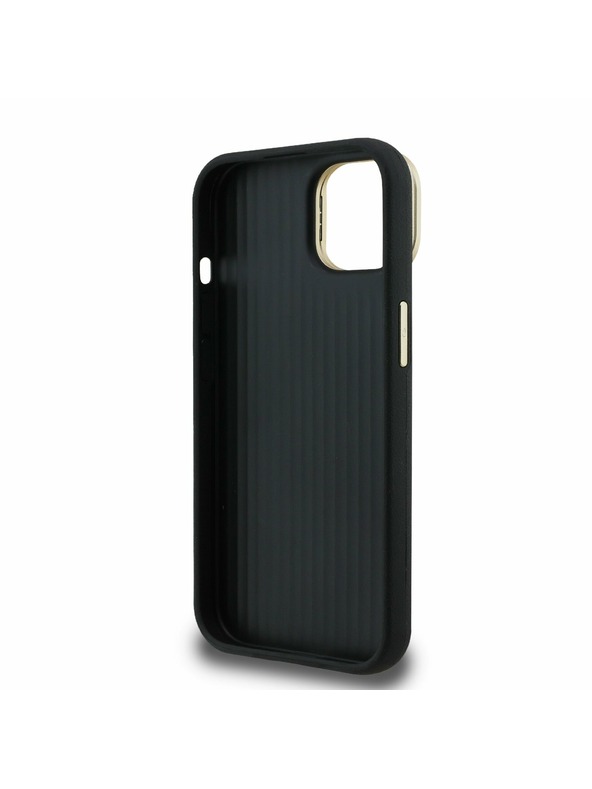 Guess Guess PU Zrnasti 4G Logo Stalak Okvir Kamere Stražnji Poklopac za iPhone 15 Black