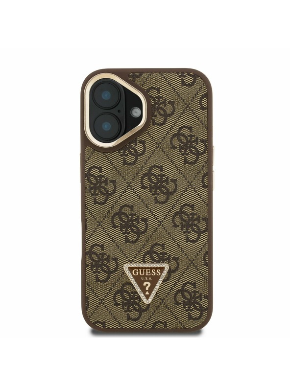 Guess Guess PU 4G Strass Trokutasti Logo Stalak Okvir Kamere MagSafe Stražnji Poklopac za iPhone 16 Brown