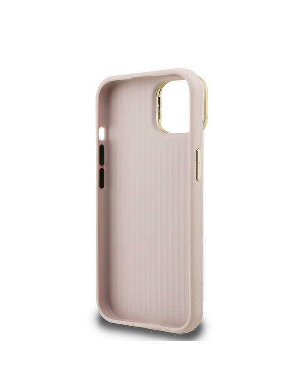 Guess Guess PU Zrnasti 4G Logo Stalak Okvir Kamere Stražnji Poklopac za iPhone 15 Pink